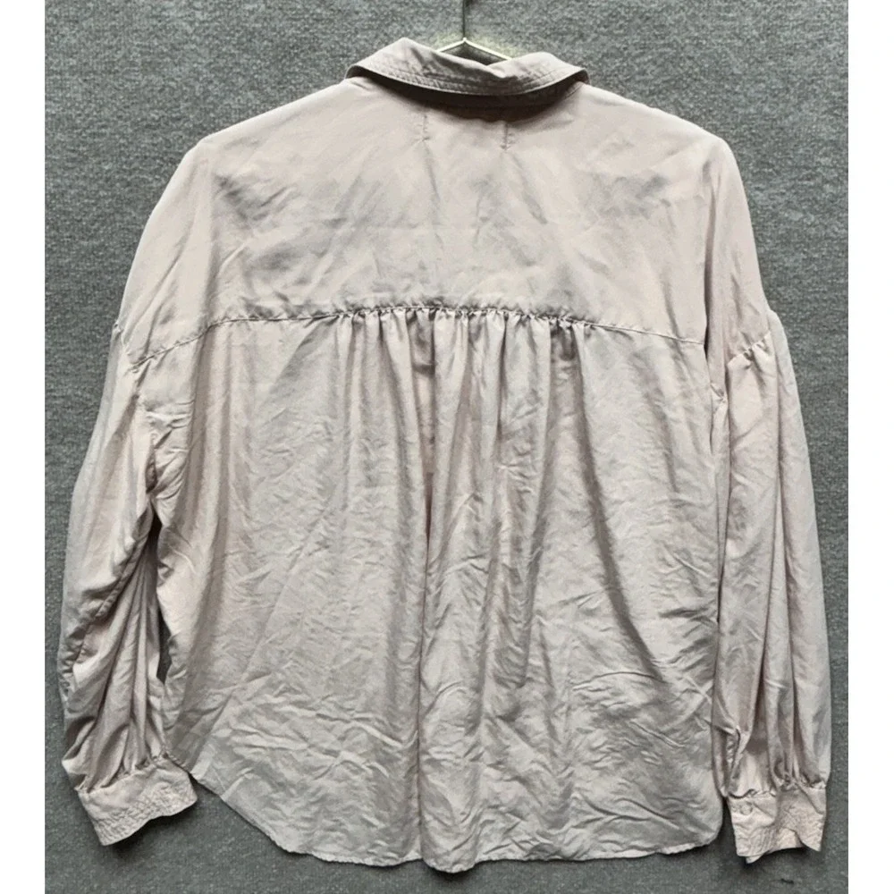 Free People Shirt Women Med Mauve High Low Oversized V‎ Neck Balloon Sleeve EUC